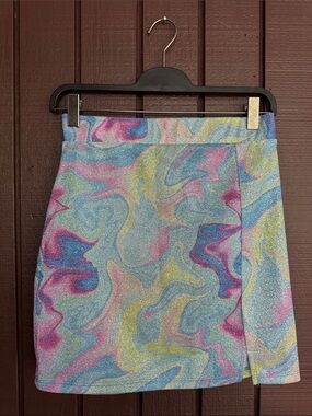 Pastel Swirl Mini Skirt in Blue, Pink and Yellow